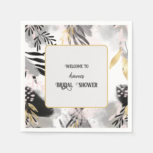 Dusche aus schwarzem, grauem und goldgelbem Leafy Serviette (Vorderseite)