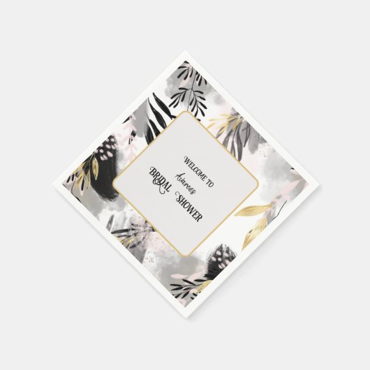 Dusche aus schwarzem, grauem und goldgelbem Leafy Serviette (Ecke)