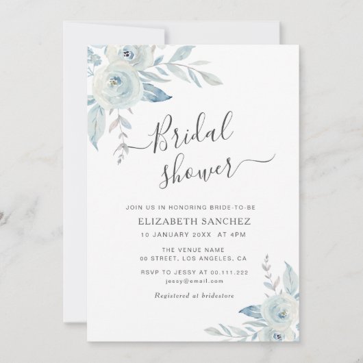 Dusche aus staubblauer Blüte Einladung (Vorderseite)