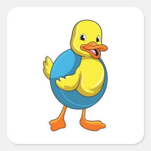 Dusche beim Baden mit Schwimmring Quadratischer Aufkleber (Vorderseite)