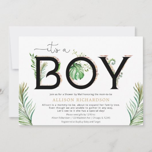 Dusche by Mail Es ist ein Junge Stamm Dschungel Gr Einladung (Vorderseite)