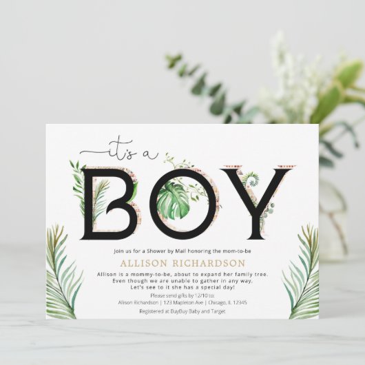 Dusche by Mail Es ist ein Junge Stamm Dschungel Gr Einladung (Stehend Vorderseite)