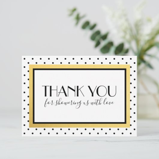 Dusche Danke Note Card, Schwarz-weiß Gold (Stehend Vorderseite)