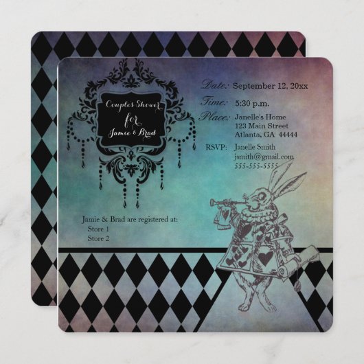 Dusche der Alice im Wunderland Couple Einladung (Vorne/Hinten)