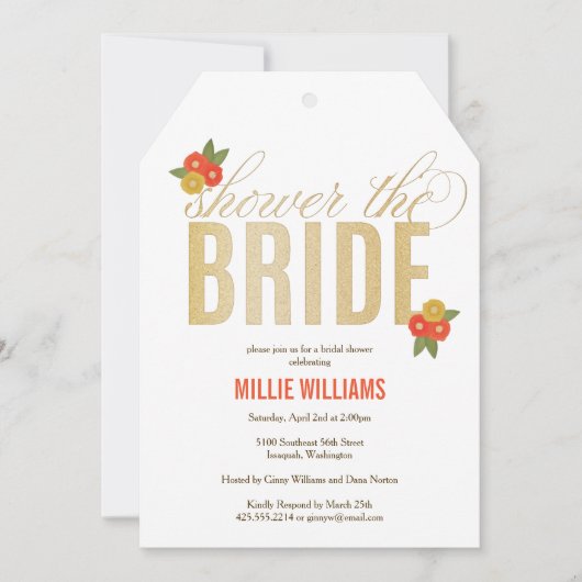 Dusche der Braut Glitzer & Blumen Dusche Einladung (Vorderseite)