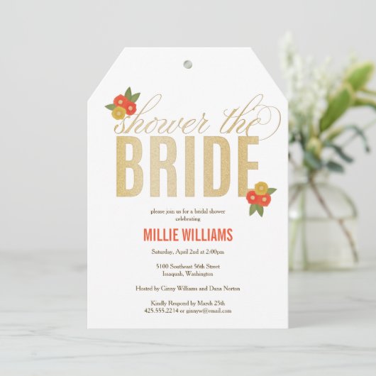 Dusche der Braut Glitzer & Blumen Dusche Einladung (Stehend Vorderseite)