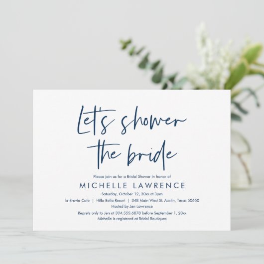 Dusche der Braut, Modernes Lässiges Brautparty Inv Einladung (Stehend Vorderseite)