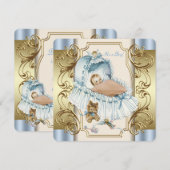 Dusche für Beige und Blue Baby Boy Einladung (Vorne/Hinten)