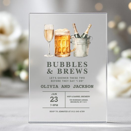 Dusche für Bubbles & Brews Paare Acryleinladungen