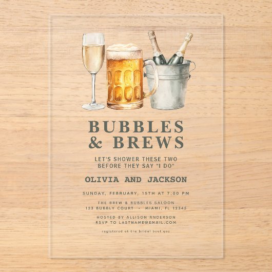 Dusche für Bubbles & Brews Paare Acryleinladungen (Vorderseite)