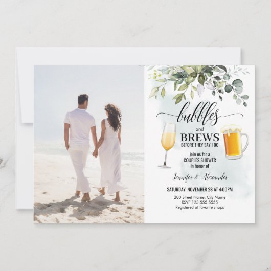 Dusche für Bubbles & Brews Paare Einladung (Vorderseite)