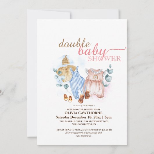 Dusche für Doppelkinder Niedlich moderne Babydusch Einladung (Vorderseite)