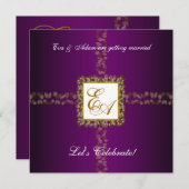 Dusche für Hochzeitspaare Einladung Lila Goldleaf (Vorne/Hinten)