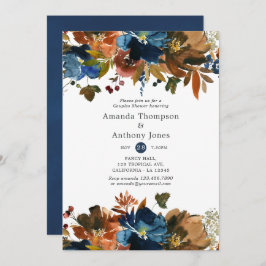Dusche für Ingwer- und Navy-Floral-Hochzeitspaare Einladung