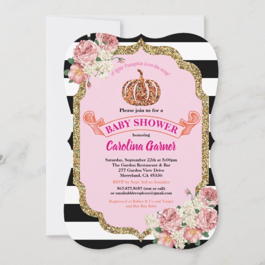 Dusche für Kürbiskinder mit Einladung Rosa und Gol (Vorderseite)