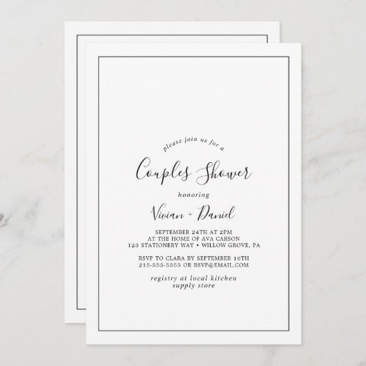 Dusche für Minimalistische Paare Einladung (Vorne/Hinten)