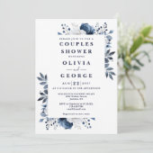 Dusche für Navy Blue Elegant Blumenpaare Einladung (Stehend Vorderseite)