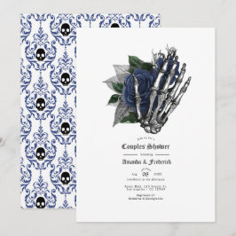 Dusche für Navy Blue Floral Skull Gothic Couples Einladung