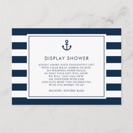 Dusche für Navy Blue Nautical Baby Shower Begleitkarte (Vorderseite)