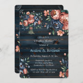 Dusche für Navy & Copper Peony Wood Couples Einladung (Vorne/Hinten)