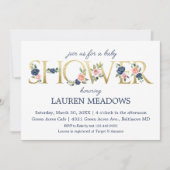 Dusche für Navy & Coral Floral Einladung (Vorderseite)