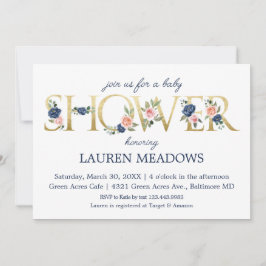 Dusche für Navy & Coral Floral Einladung