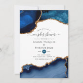 Dusche für Navy und Gold Agate Paare Einladung (Vorderseite)