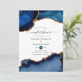 Dusche für Navy und Gold Agate Paare Einladung (Stehend Vorderseite)