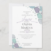 Dusche für Paar | Beach Seashells Lilac Dusty Blue Einladung (Vorderseite)