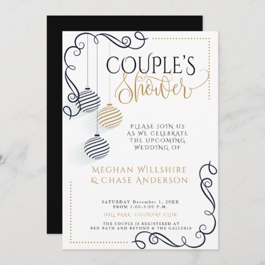 Dusche für Paar | Moderner Schwarz-Gold-Minimal Ankündigung (Vorne/Hinten)