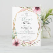 Dusche für Paar | Rosa Anemone und Foliage Einladung (Stehend Vorderseite)