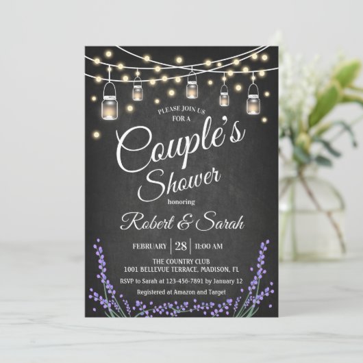 Dusche für Paare - Lavendel Chalkboard Einladung (Stehend Vorderseite)