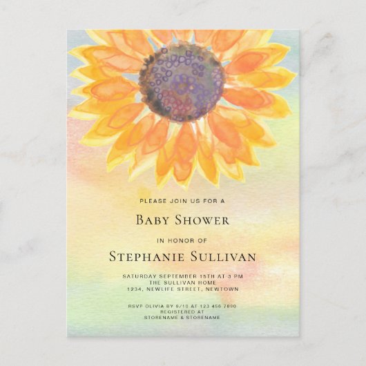 Dusche für Sonnenblumen Einladungspostkarte (Vorderseite)