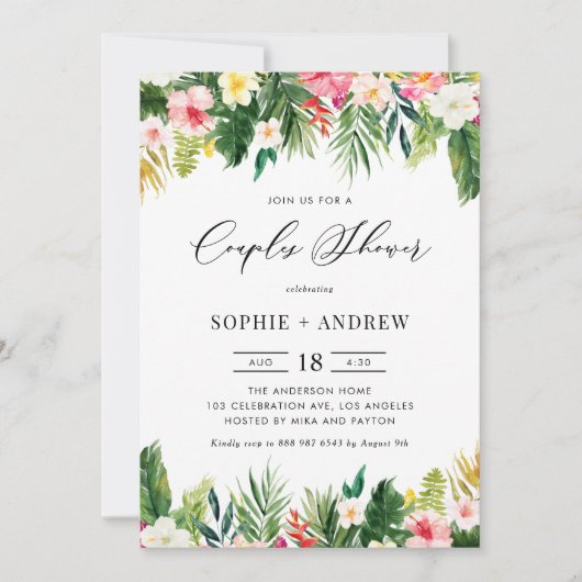 Dusche für tropische Blume und Grünpflanzen Einladung (Vorderseite)