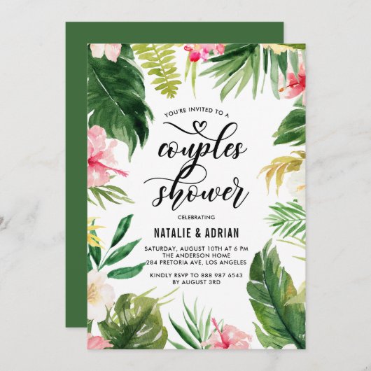 Dusche für tropische Blumenrahmen Einladung (Vorne/Hinten)