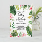 Dusche für tropische Blumenrahmen mit Wasserfarbe Einladung (Stehend Vorderseite)