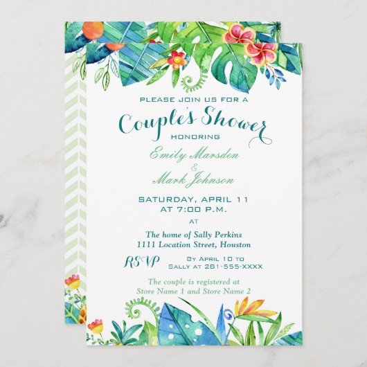 Dusche für tropische Wasserfarben Einladung (Vorne/Hinten)