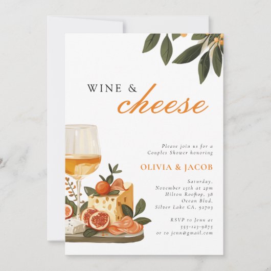 Dusche für Wein und Käse Einladung (Vorderseite)