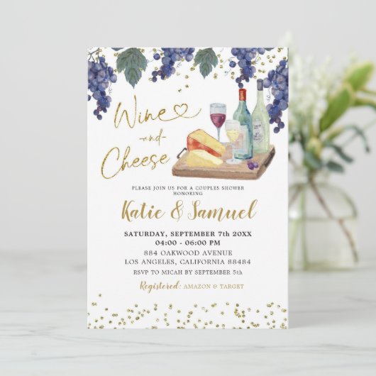 Dusche für Wein und Käse Einladung (Stehend Vorderseite)