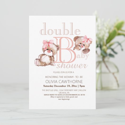 Dusche für zwei Bären Einladung (Stehend Vorderseite)