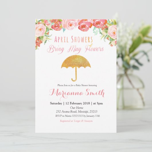 Dusche im April bringt Blume im Mai zur Einladung. Einladung (Stehend Vorderseite)