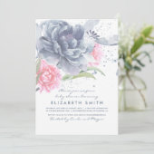 Dusche in blau rosa Blumenwasser-Aquarell Kinderdu Einladung (Stehend Vorderseite)