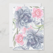 Dusche in blau rosa Blumenwasser-Aquarell Kinderdu Einladung (Rückseite)