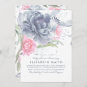 Dusche in blau rosa Blumenwasser-Aquarell Kinderdu Einladung (Vorne/Hinten)