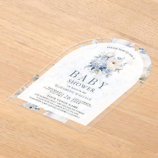 Dusche in blau-weiß-blütenfarbenem Baby Acryleinladungen (Ablage )