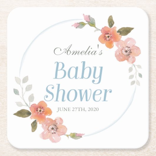 Dusche in Blauer Wasserfarbe, Blütenspülung Rechteckiger Pappuntersetzer (Vorderseite)