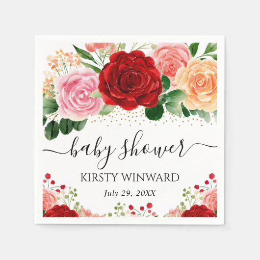 Dusche in Rot und Gelb Rosen Serviette (Vorderseite)