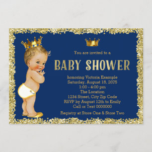 Dusche königliches Blau-GoldGlitzer-Prinz-Baby Einladung
