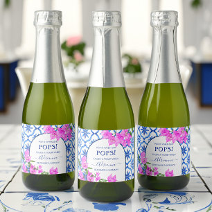 Dusche mit blauen Fliesen und Bougainvilleas Schaumweinetikett