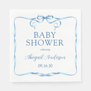 Dusche mit blauer Ribbon Watercolor Serviette